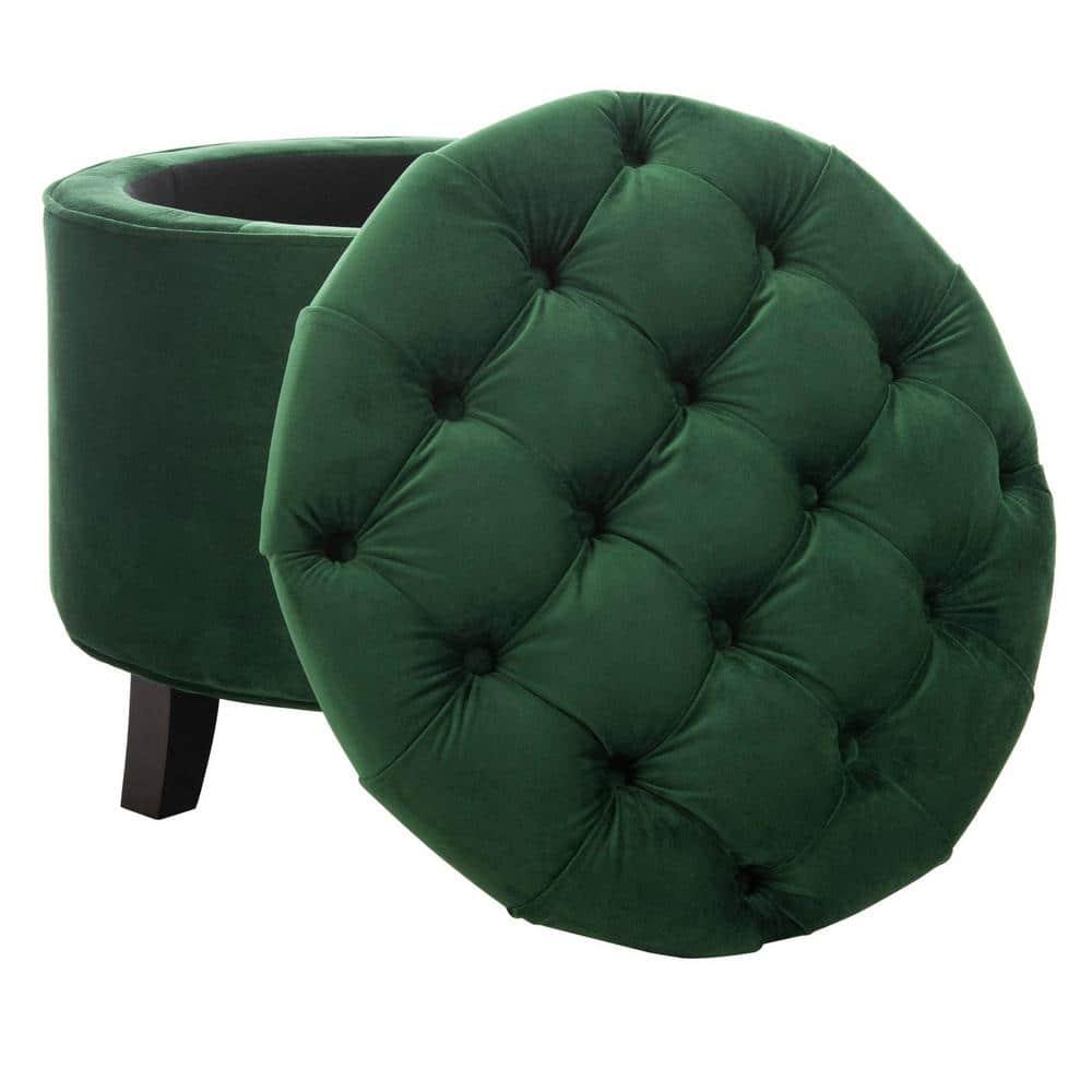 SAFAVIEH Amelia Tufted Storage Ottoman Emerald