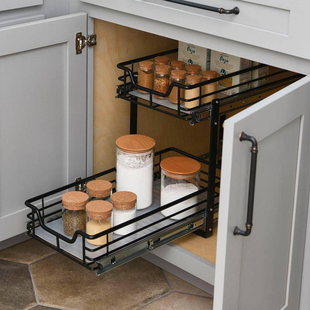 Glidez Multipurpose Paint-Finished Steel Pull-Out/Slide-Out Storage Organizer with Plastic Liners - 2-Tier Dual-Slide Design - Black