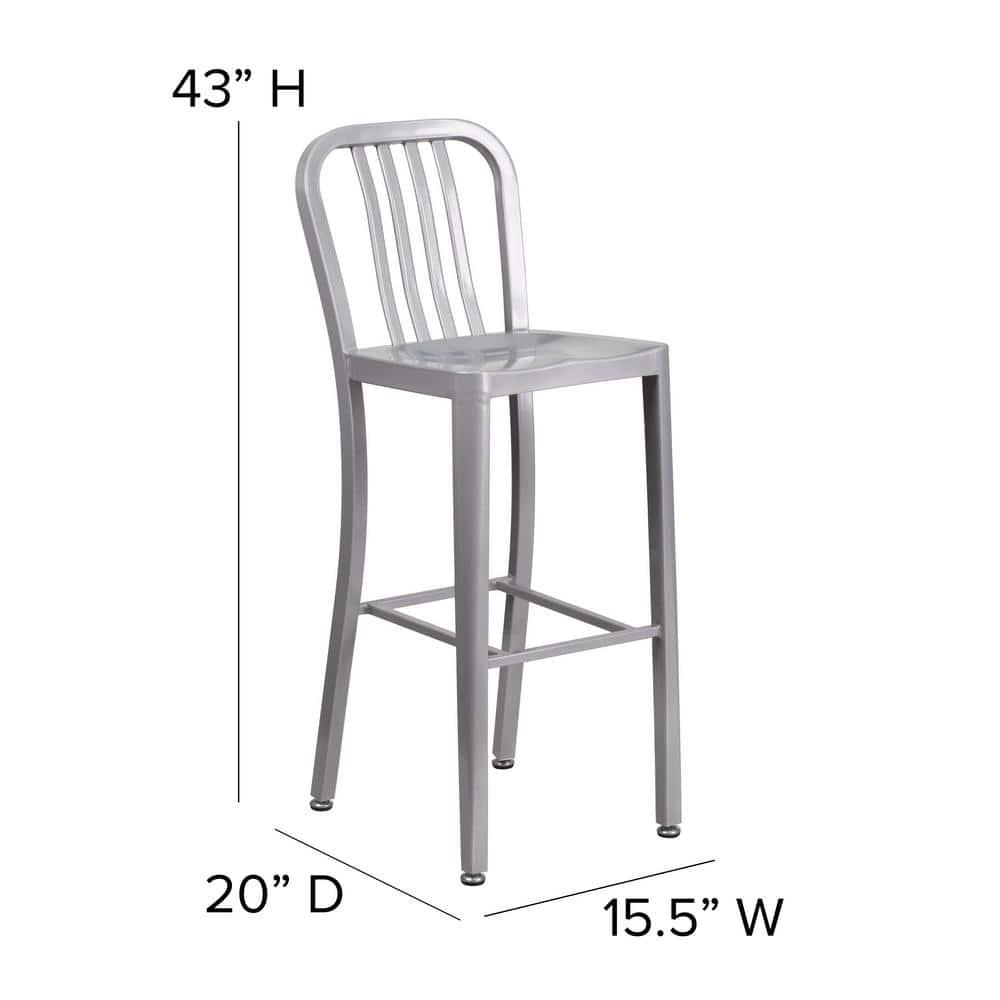 Flash Furniture Commercial Grade 30" High Silver Metal Indoor-Outdoor Barstool with Vertical Slat Back