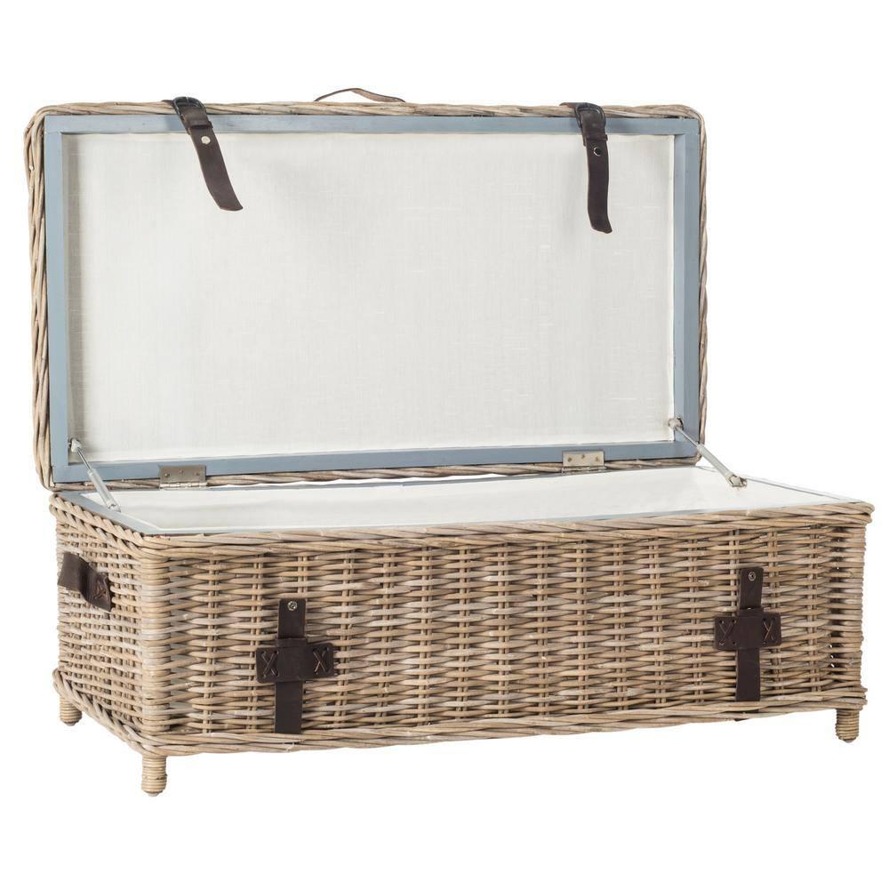 Navarro Rattan Coffee Table Trunk - Grey - Safavieh