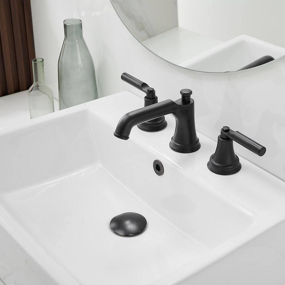 VIBRANTBATH 16456-Black Widespread 2-handle Bathroom Faucet with Drain Assembly