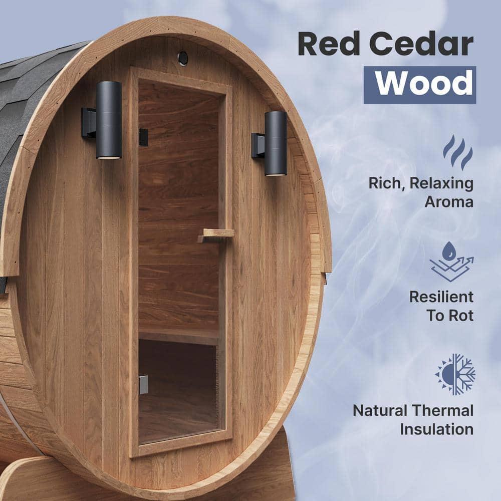 ALEKO Red Cedar Barrel Sauna with Panoramic Window - 8 kW UL Certified KIP Harvia Heater - 6-8 Person | Wayfair