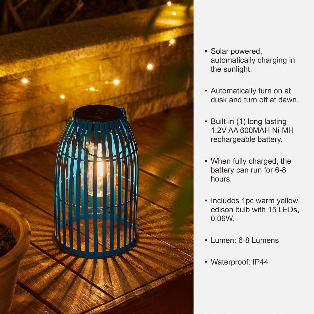 9.75" Metal Woven Solar Powered  Outdoor Hanging Lantern