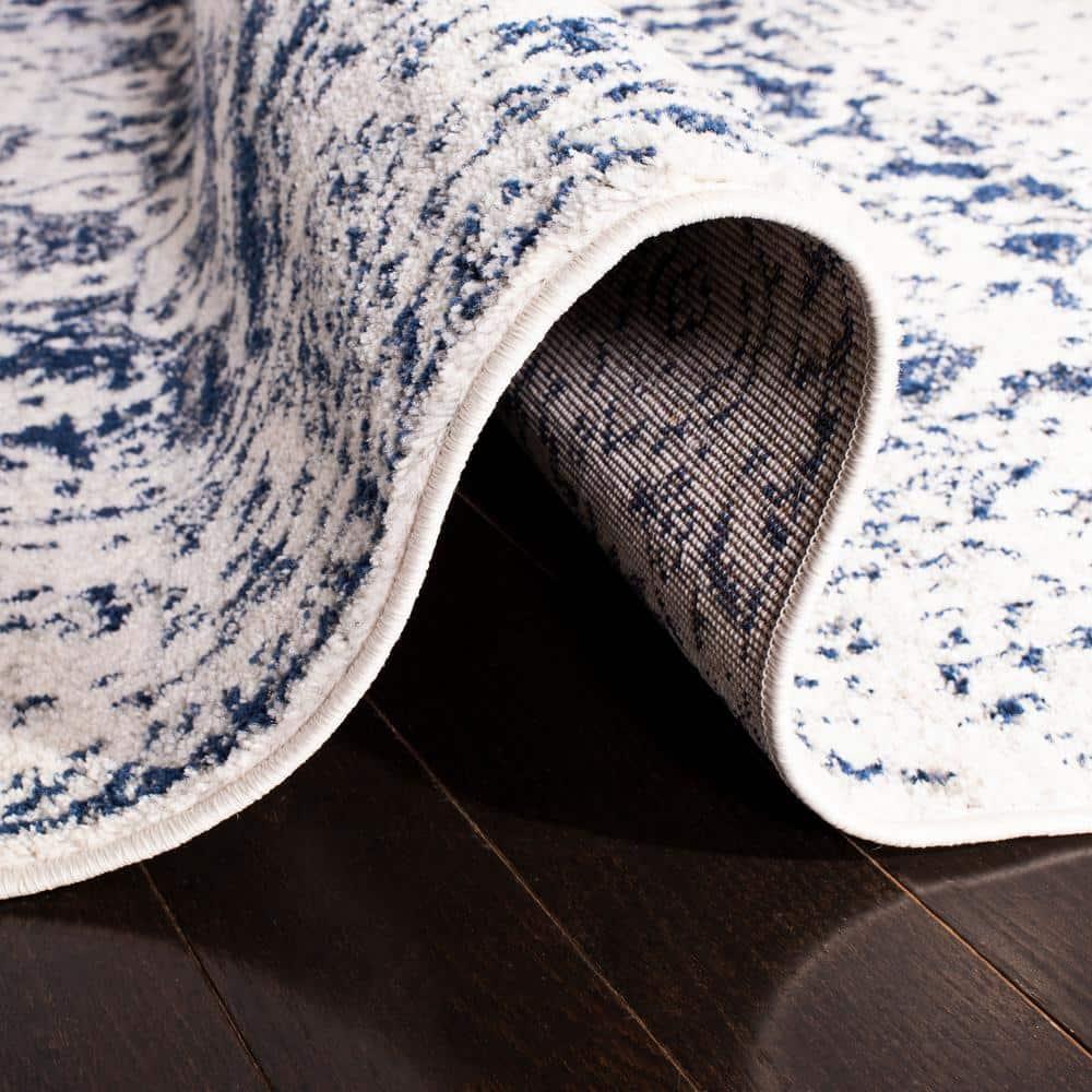 Madison MAD603 Power Loomed Indoor Area Rug - Cream/Navy - 5'3" Round - Safavieh