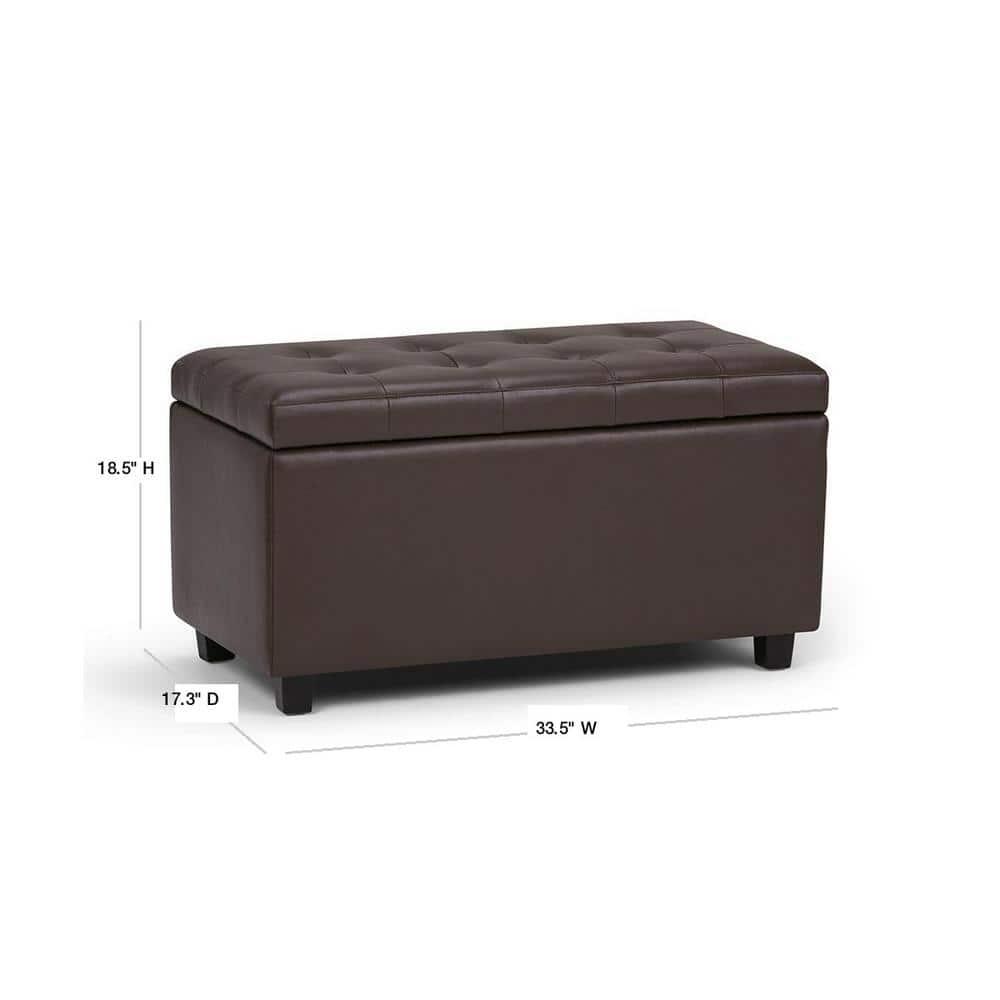 Simpli Home Cosmopolitan 34"W Upholstered Storage Ottoman with Tufted Design and Large Interior Storage