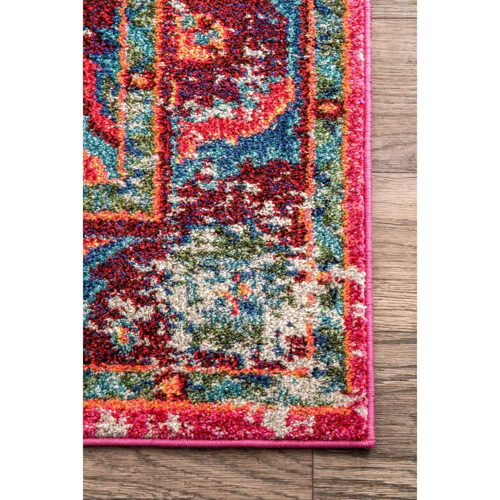 nuLOOM 4' Round Vintage Corbett Area Rug: Bohemian Medallion, Multicolor, Low Pile, Indoor, 4ft Round Rug