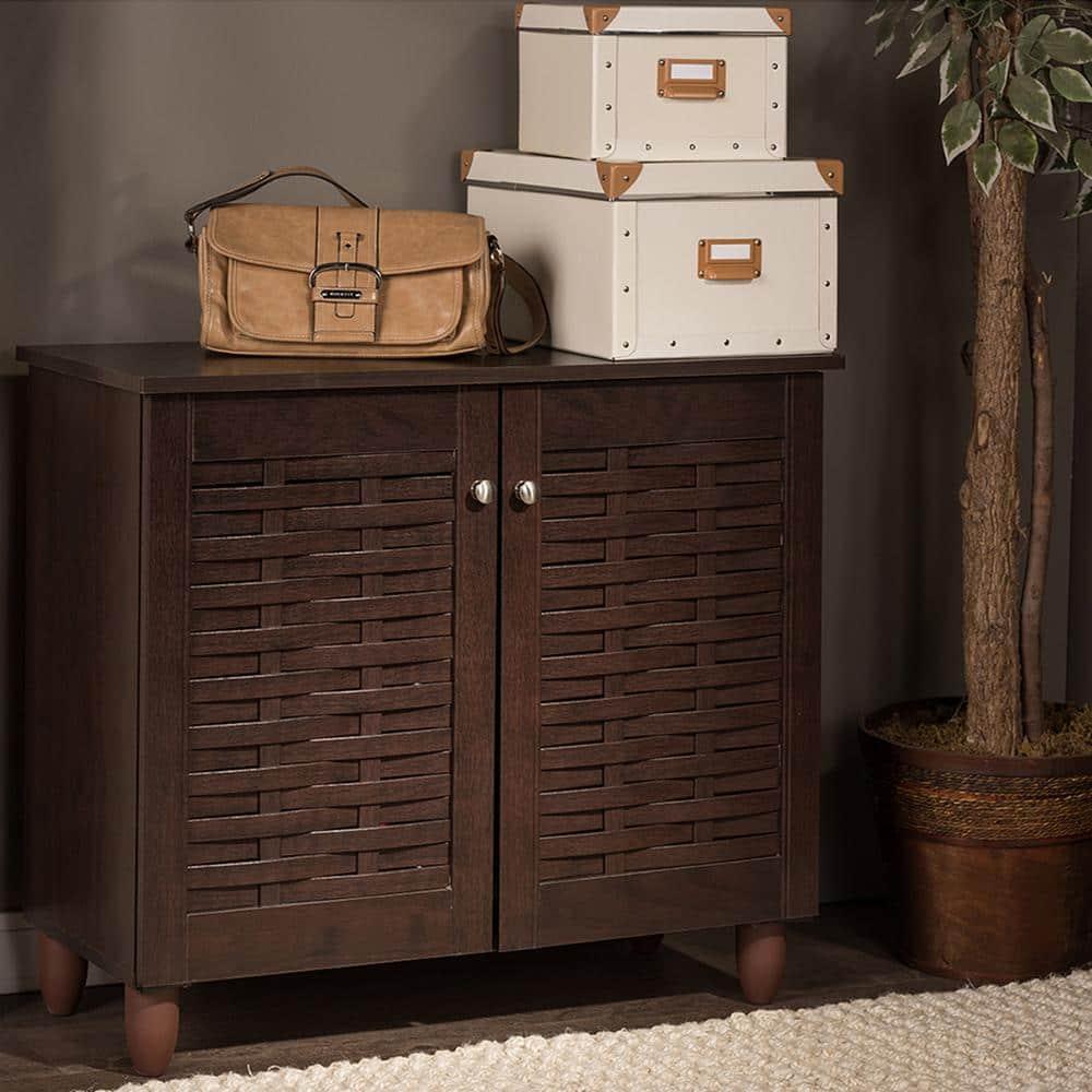 Wholesale Interiors Winda Modern and Contemporary 2-Door Dark Brown Wooden Entryway Shoes Storage Cabinet -