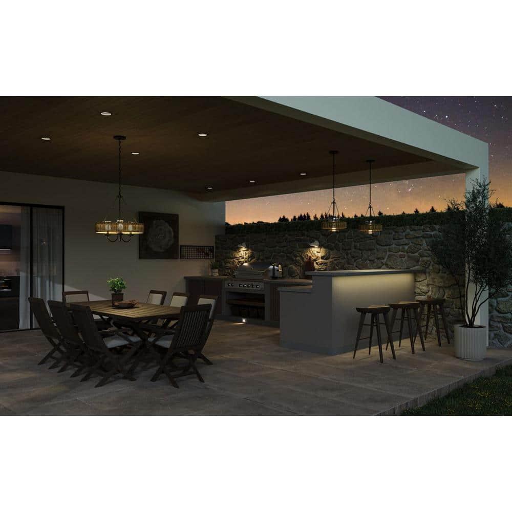 Progress Lighting Pembroke 1-Light Outdoor Wall Light, Matte Black, Rattan and Seeded Glass Shade