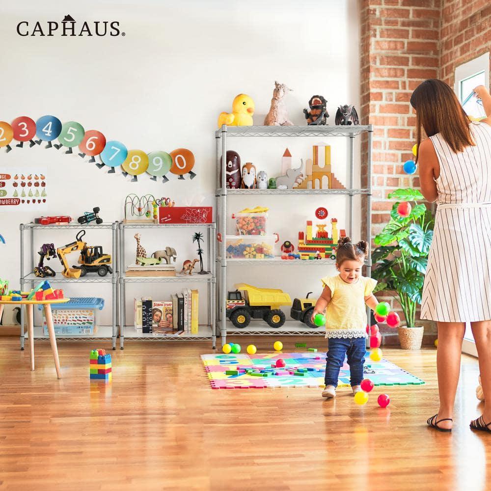 CAPHAUS NSF Adjustable Shelves Metal Wire Shelving Unit w/ Liners, Kitchen Storage Shelving, Metal Steel Storage Shelving, Garage Shelving Storage Organizer, Utility Shelf, 5-Tier W/ Wheels, Black