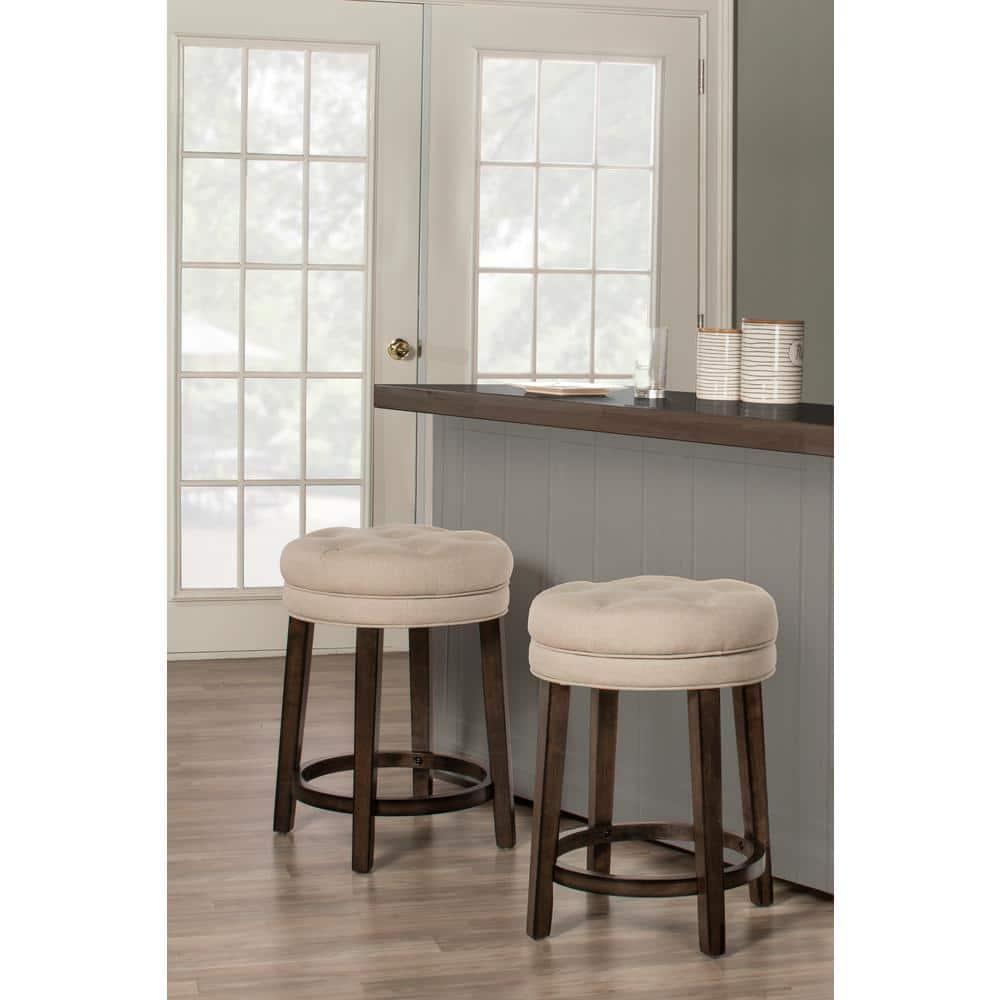 Krauss Backless Counter Height Barstool: Linen Upholstery, Charcoal Wood Frame - Hillsdale Furniture