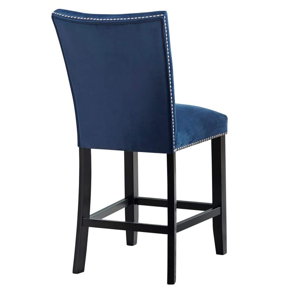 24" Set of 2 Camila Velvet Counter Height Barstools Blue - Steve Silver Co.: Nailhead Trim, Armless, Wood Legs, Spot Clean