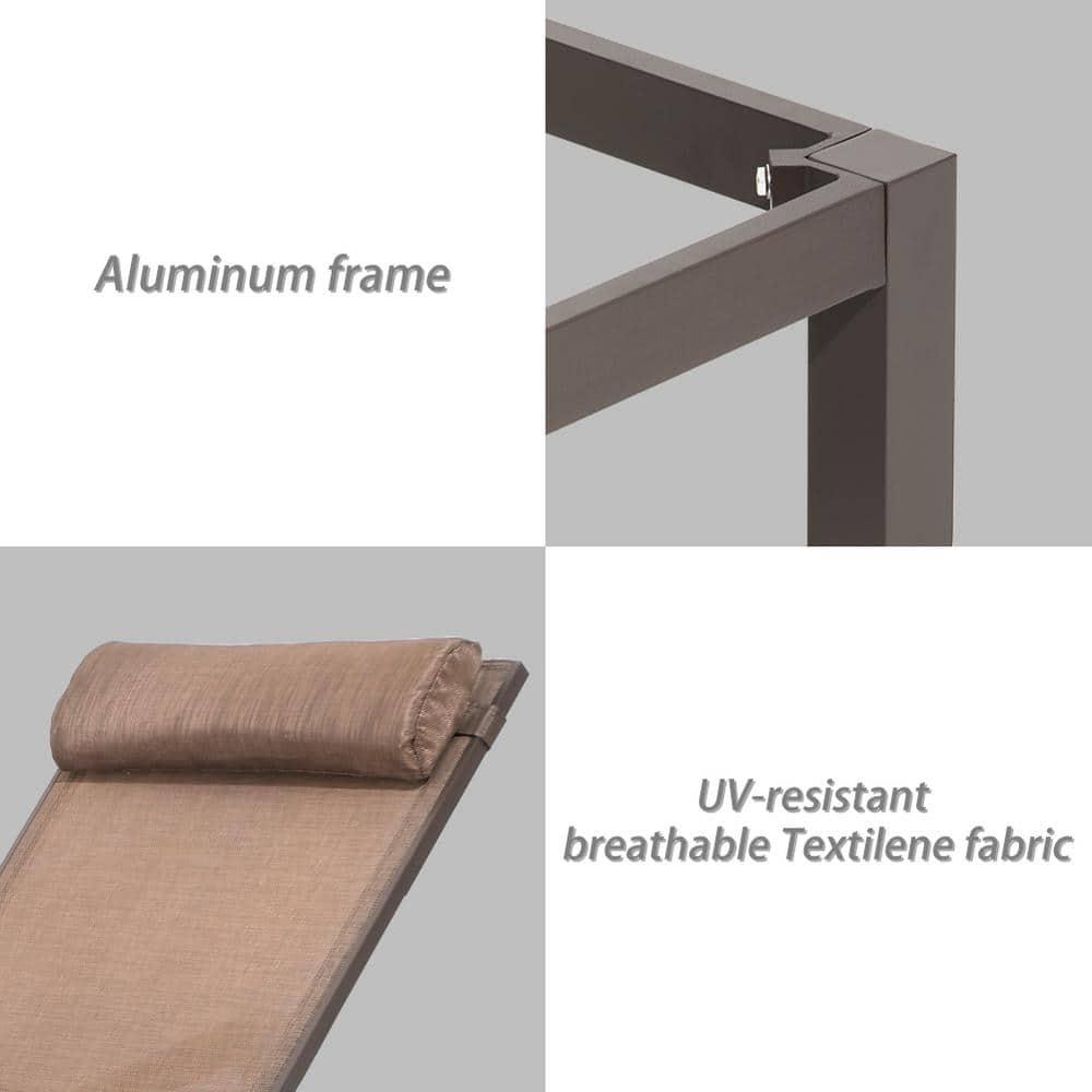 Outdoor Six Position Adjustable Chaise Lounge Chair Brown - Crestlive Products: All-Weather Aluminum Patio Lounger