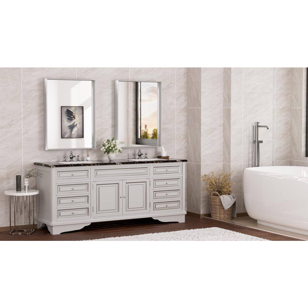 Keonjinn 24 x 32 in Brushed Nickel Bathroom Mirror for Wall, Silver Rectangular Metal Framed Vanity Mirror for Bathroom Sink Square Corner Aluminum Alloy Modern Rectangle Mirror(Horizontal/Vertical)