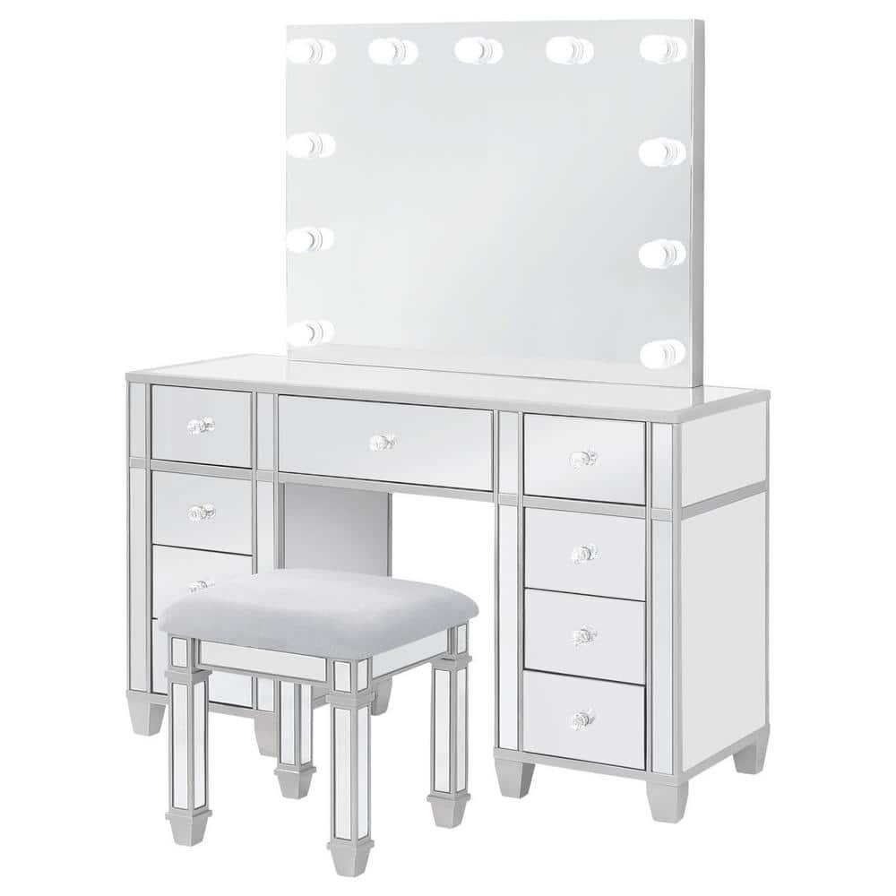 Coaster Allora 9-drawer Mirrored Storage Vanity Set with Hollywood Lighting Metallic