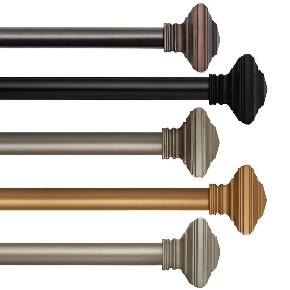 Florence 1" Window Drapery Single Curtain Rod with Stacked Square Finial - 28"-48" - Soft Gold - Elrene Home Fashions