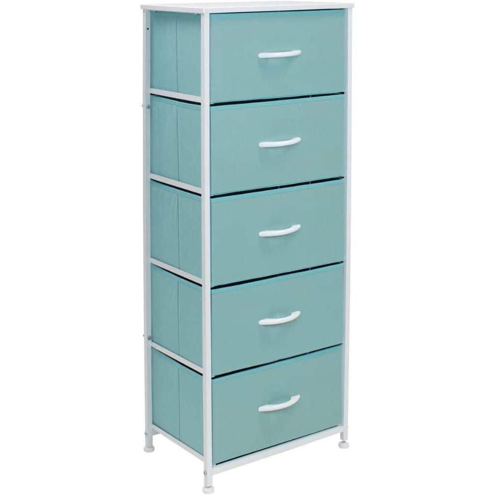 Sorbus Fabric Dresser for Kids Bedroom - Chest of 5 Drawers, Tall Storage Tower, Clothing Organizer, for Closet, for Playroom, for Nursery, Steel Frame, Fabric Bins - Wood Handle (Aqua)