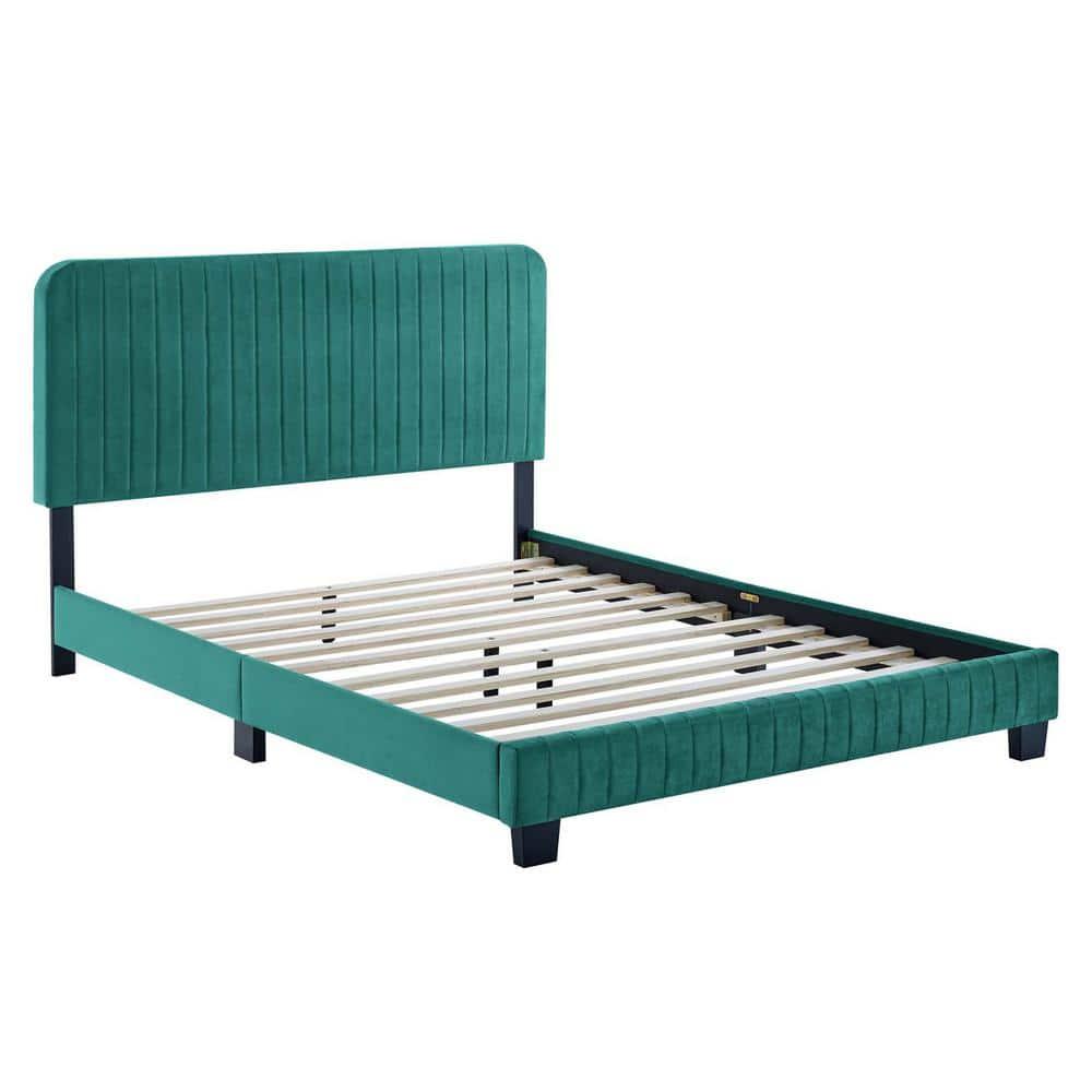 Modway Celine Channel Tufted Performance Velvet Full Platform Bed in Teal Green