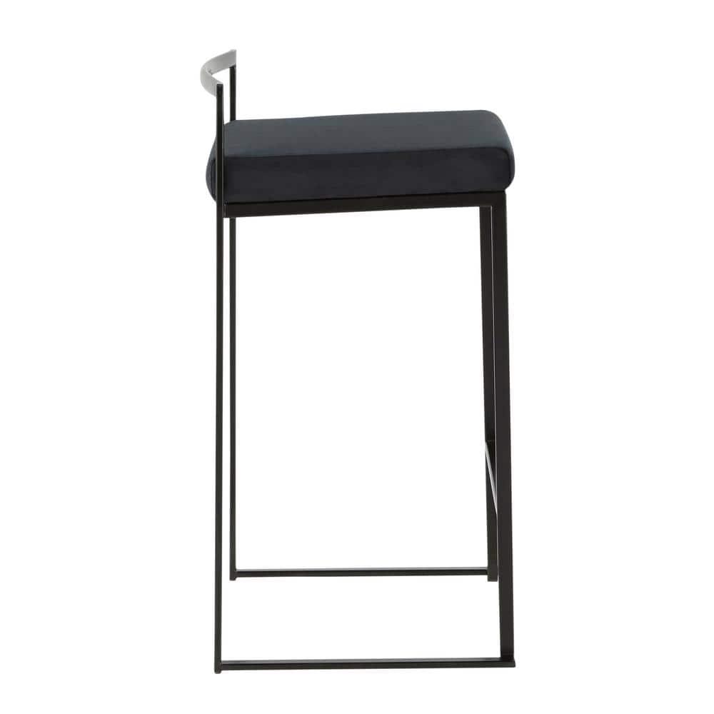 Set of 2 26" Fuji Contemporary Counter Height Barstools Velvet Black - LumiSource: Metal Frame, Stackable, Padded