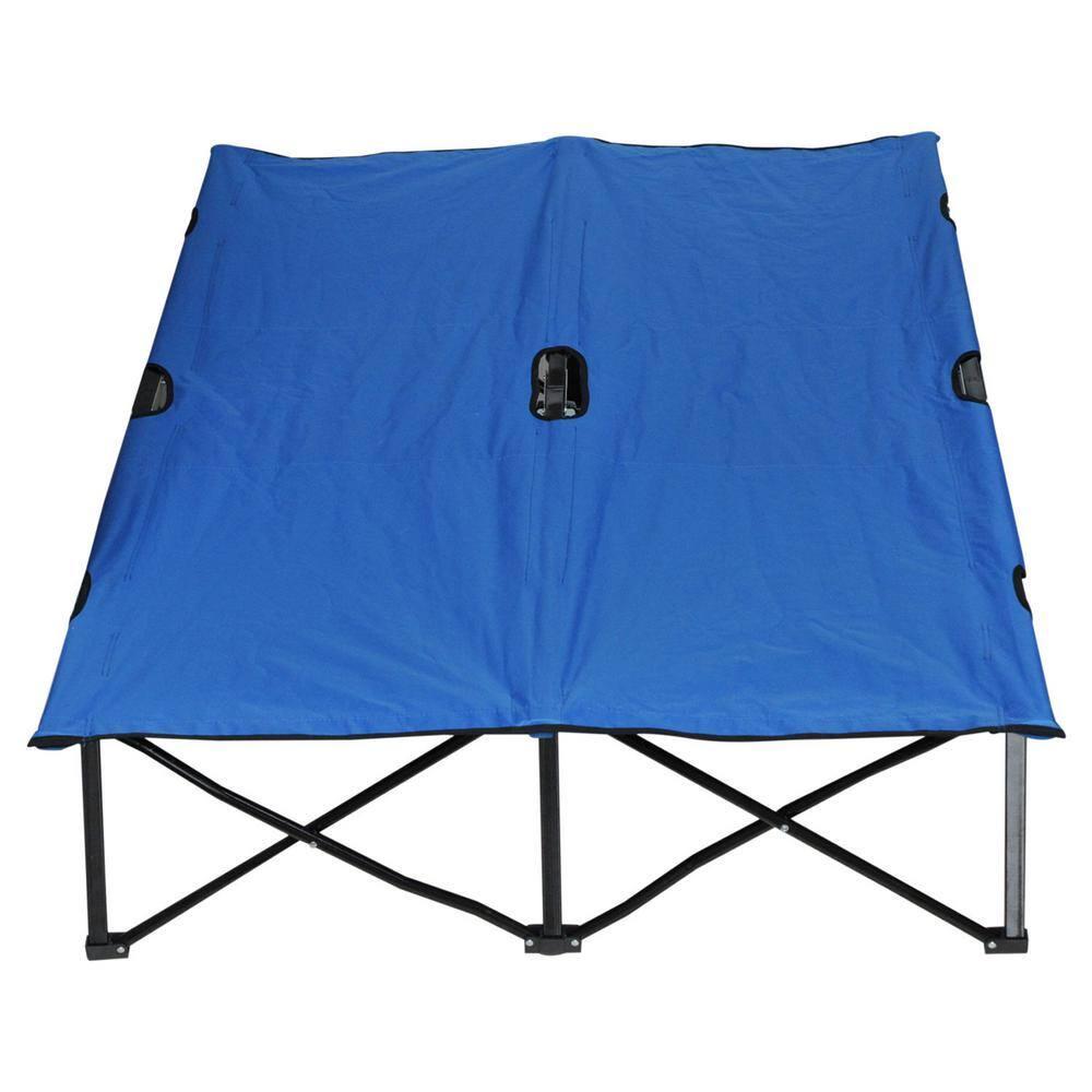 Outsunny 2 Person Folding Camping Cot, Portable Sleeping Cot with Carry Bag, Blue
