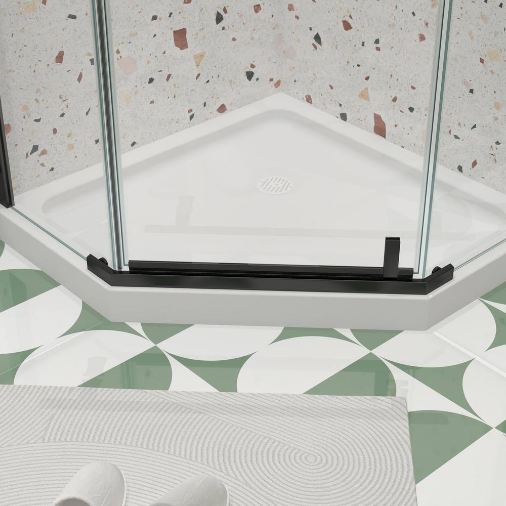 34.75" Wx72 H Neo-Angle Frameless Shower Door,Corner Shower Enclosure 304 Stainless Steel Handle,Pivot Shower Door with 1/4 in(6mm) Thick Tempered Clear Glass（Shower Base Not Included Black
