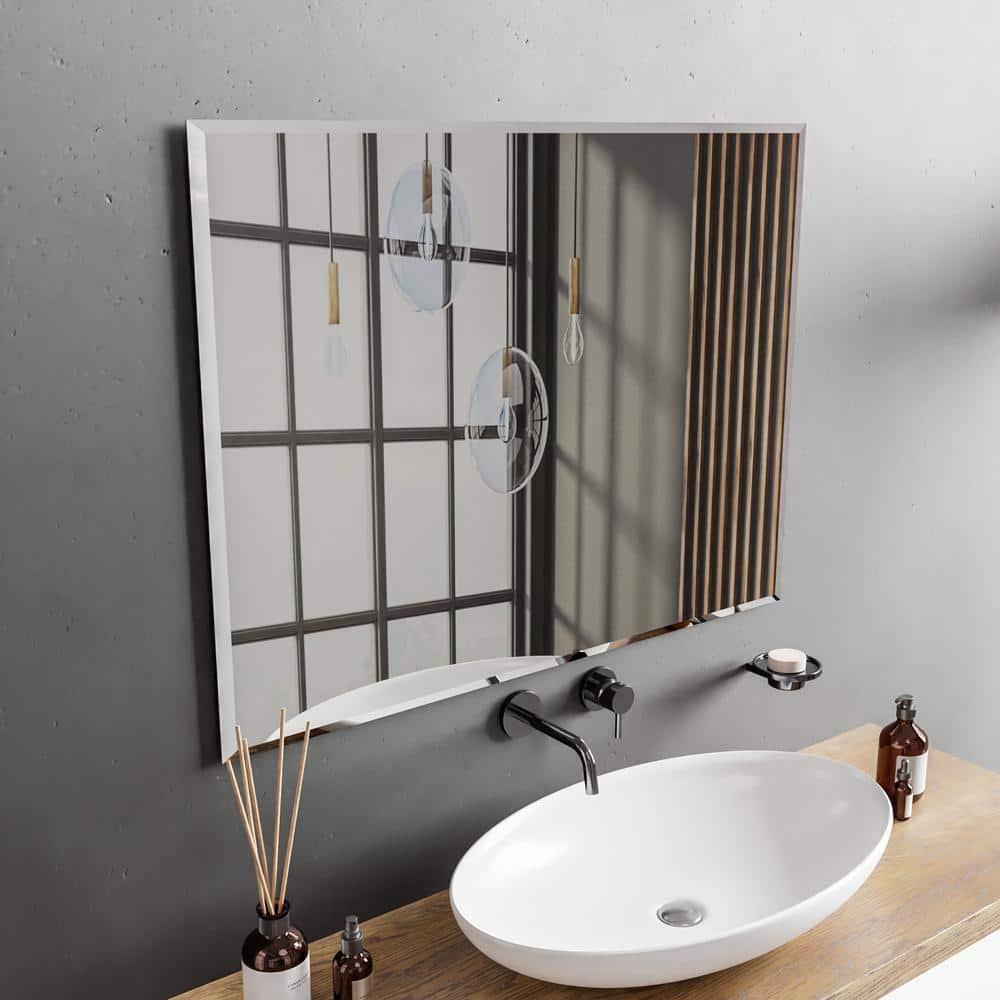 36"X48" inch Clear Rectangle Beveled Polish Frameless Wall Mirror with Hooks