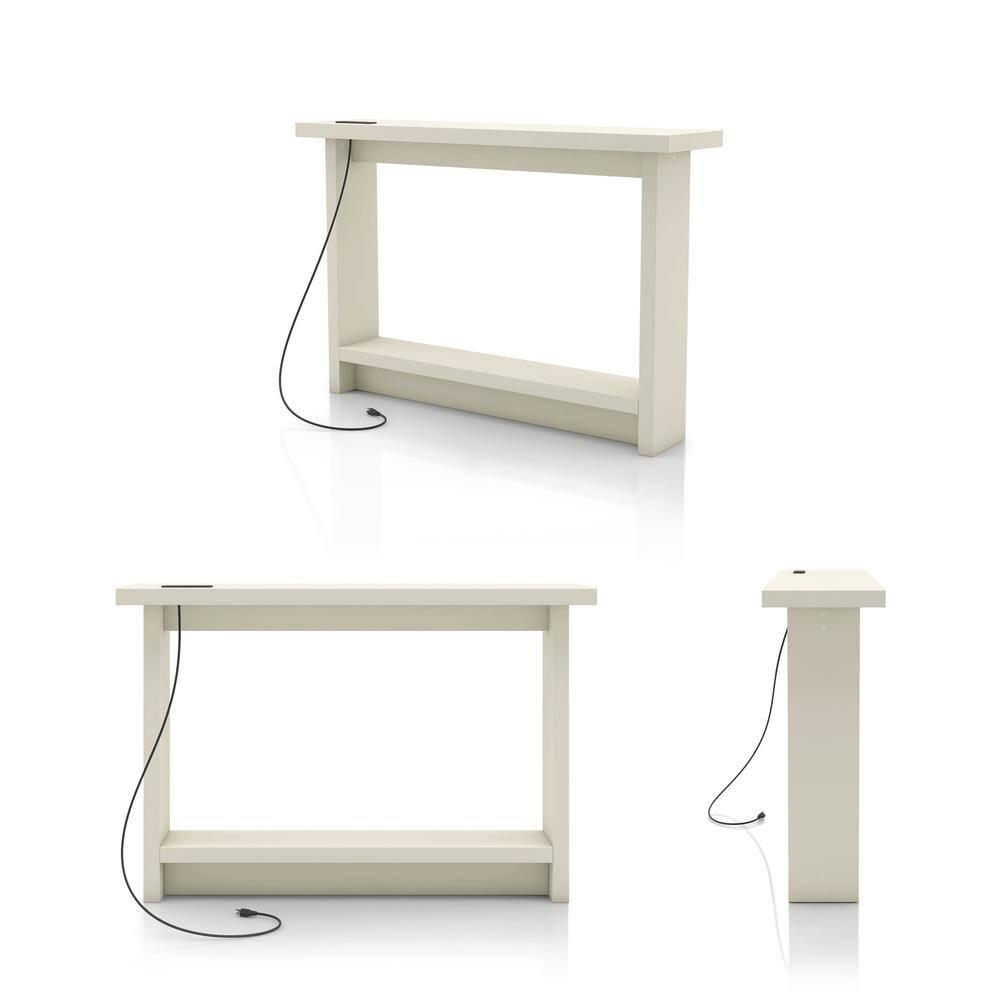 miBasics Nortal 47.24" Console Table Modern 1 Shelf with Usb and Power Ports Soft White