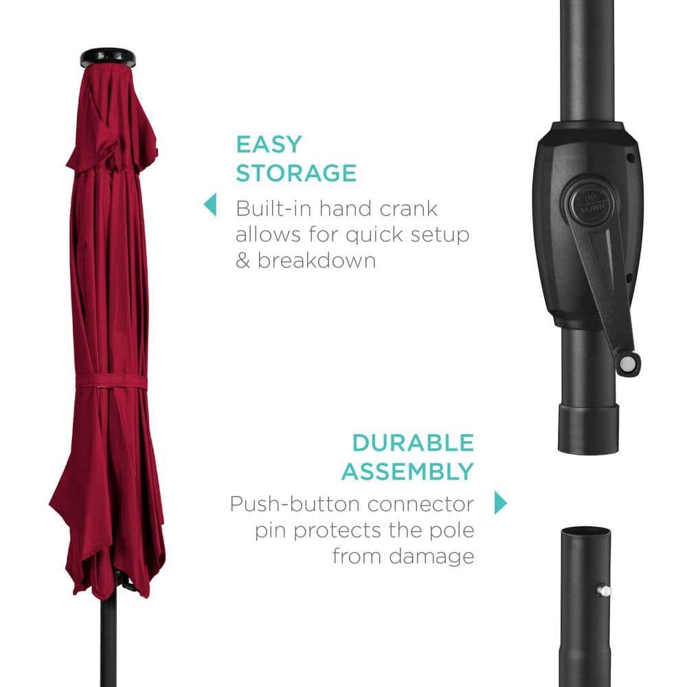 Best Choice Products 7.5ft Outdoor Solar Patio Umbrella for Deck, Pool w/ Tilt, Crank, LED Lights - Burgundy