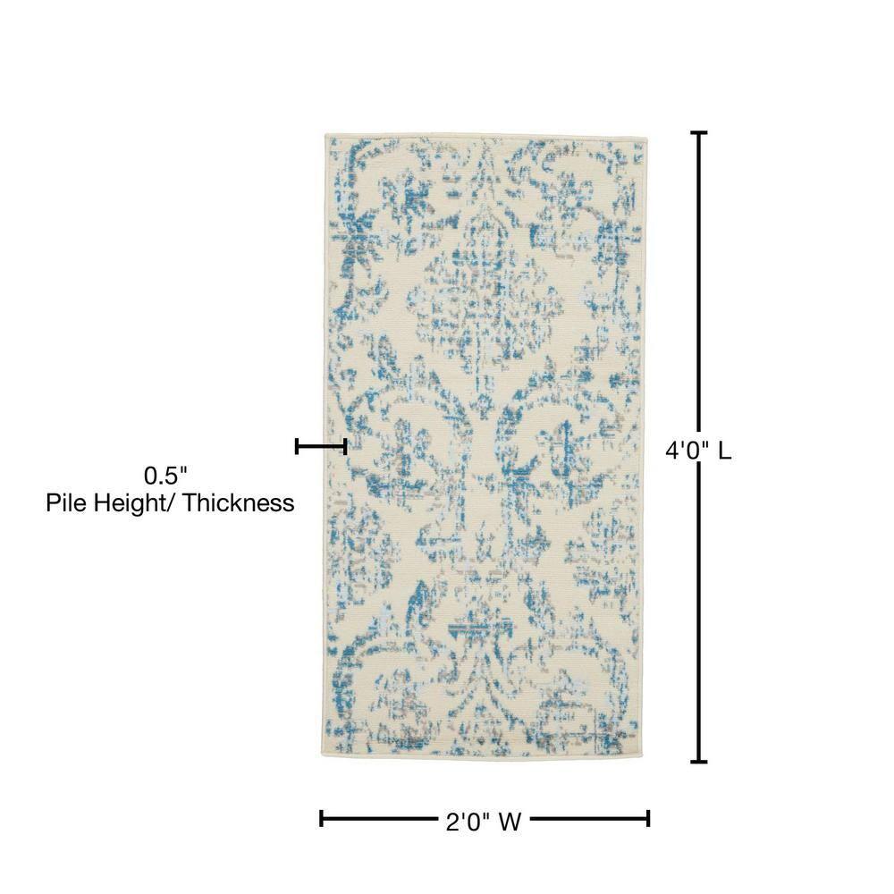 Nourison Jubilant 2' x 4' Ivory/Blue Area Rug Farmhouse Vintage Damask by Nourison