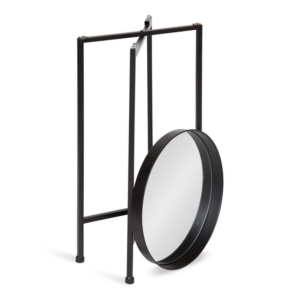 Kate and Laurel Celia Round Metal Tea Table, 14x14x25.75, Black and Mirror