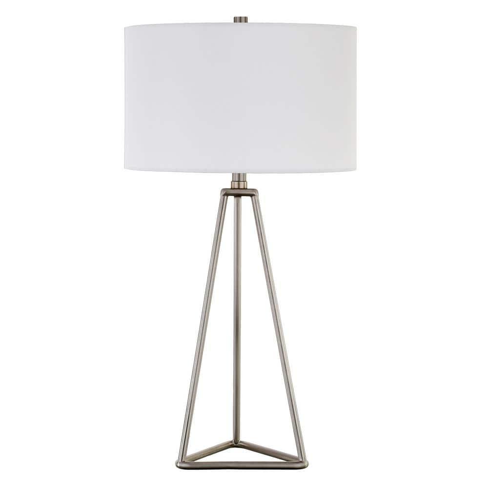 Evelyn&Zoe Gio 26.13" Tall Table Lamp with Fabric Shade in Brushed Nickel/White