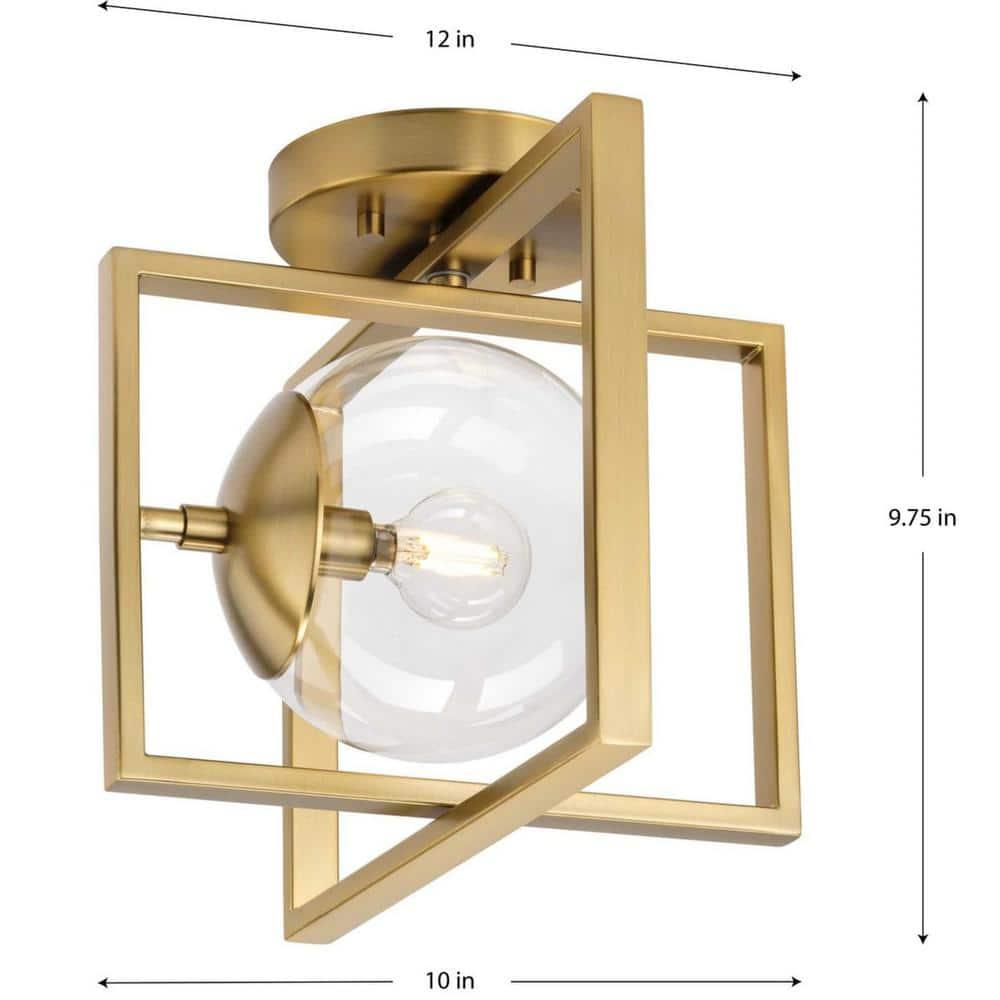 Progress Lighting Atwell 1-Light Semi-Flush Mount Ceiling Light, Brushed Bronze, Clear Globe Shade