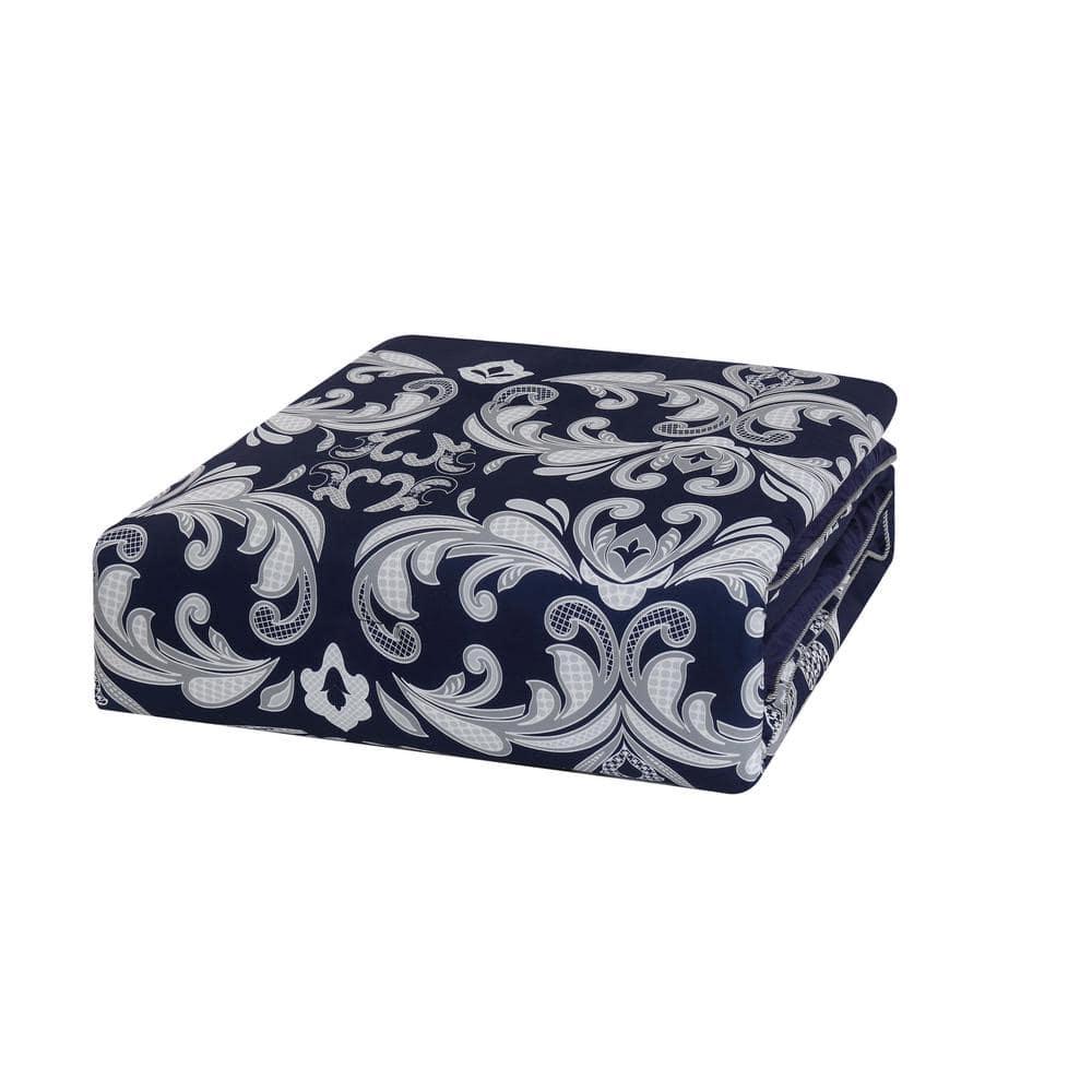 Cottage Classics Dolce Navy & Silver Scroll 10-Piece Comforter Set by Style 212