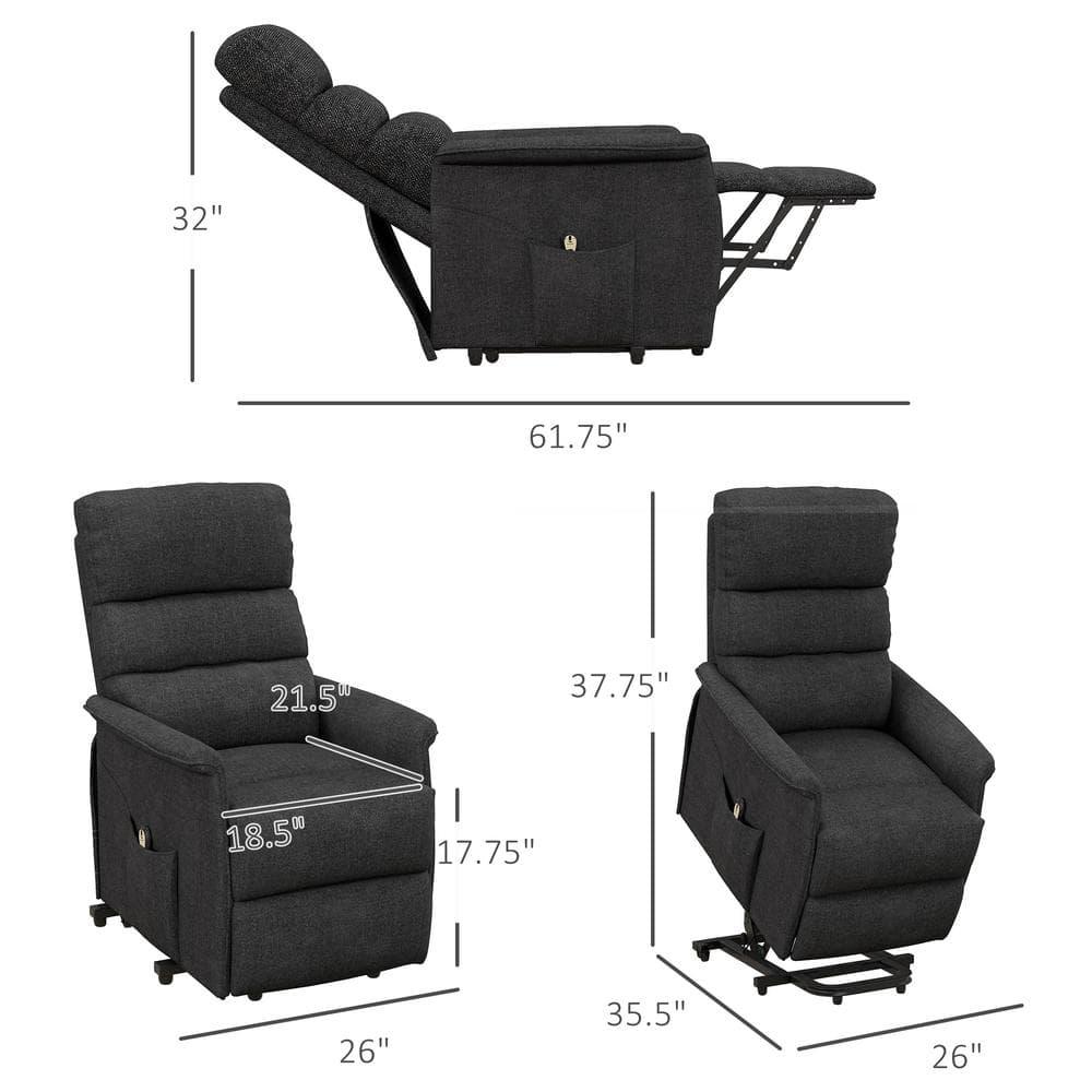 HOMCOM Electric Power Lift Recliner Chair for the Elderly, Fabric Lift Chair with Remote Control, Side Pockets for Living Room, Black
