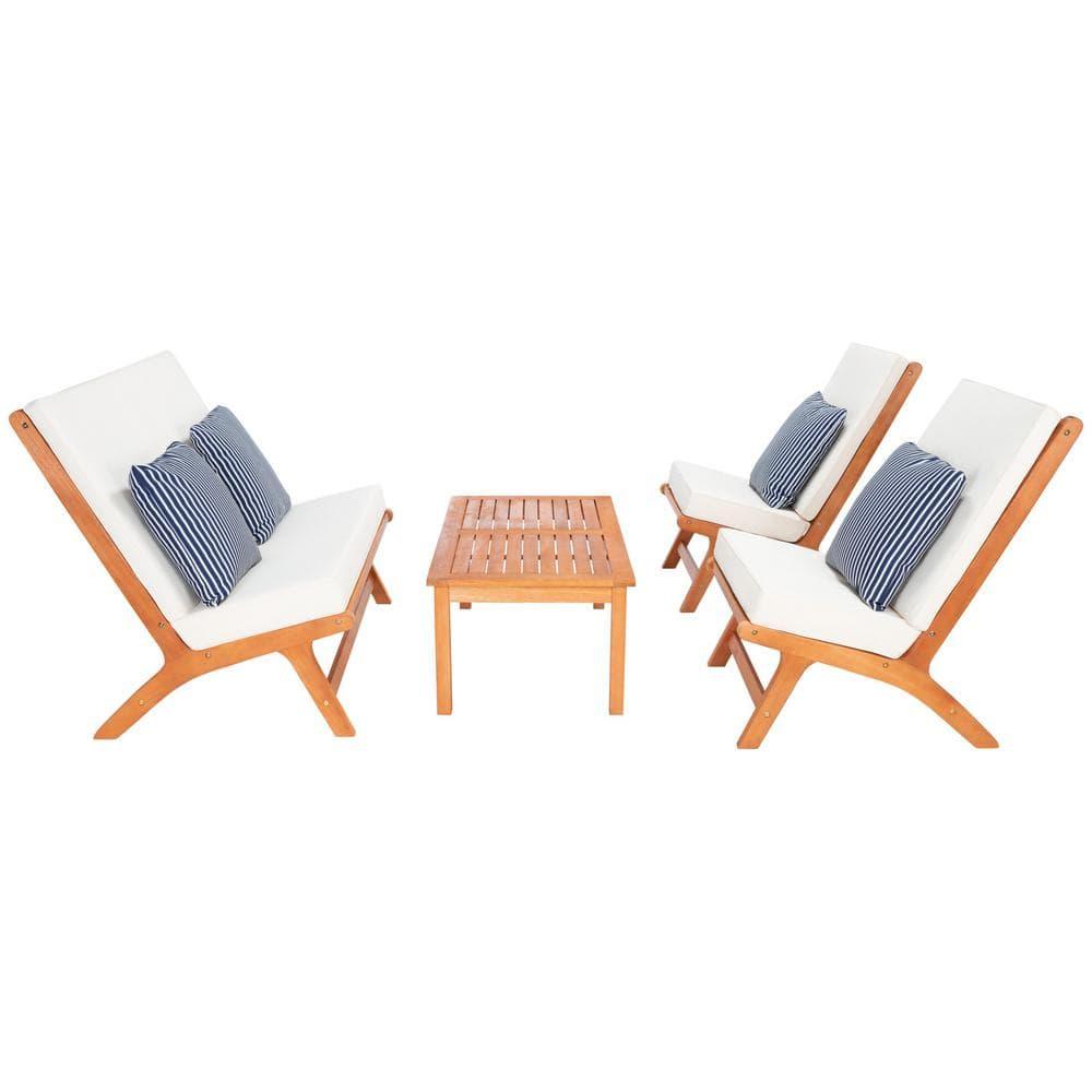 Chaston 4 Piece Living Set - Indoor/Outdoor - PAT7044 - Natural/Beige + Thin Stripe Pillow - Safavieh