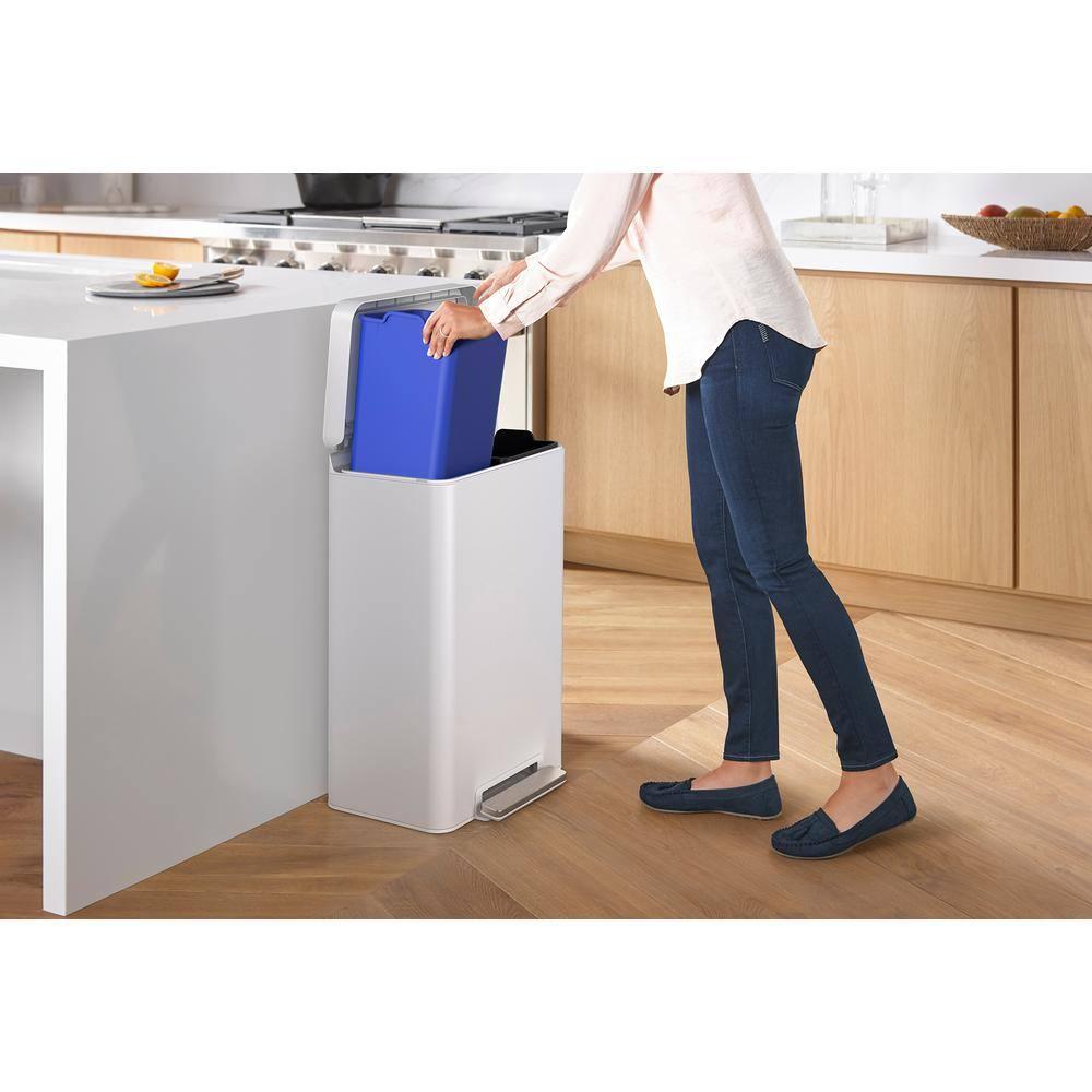 Reset 11 Gallon Dual Compartment Kitchen Trash Can, Stainless Steel Step Trash Can