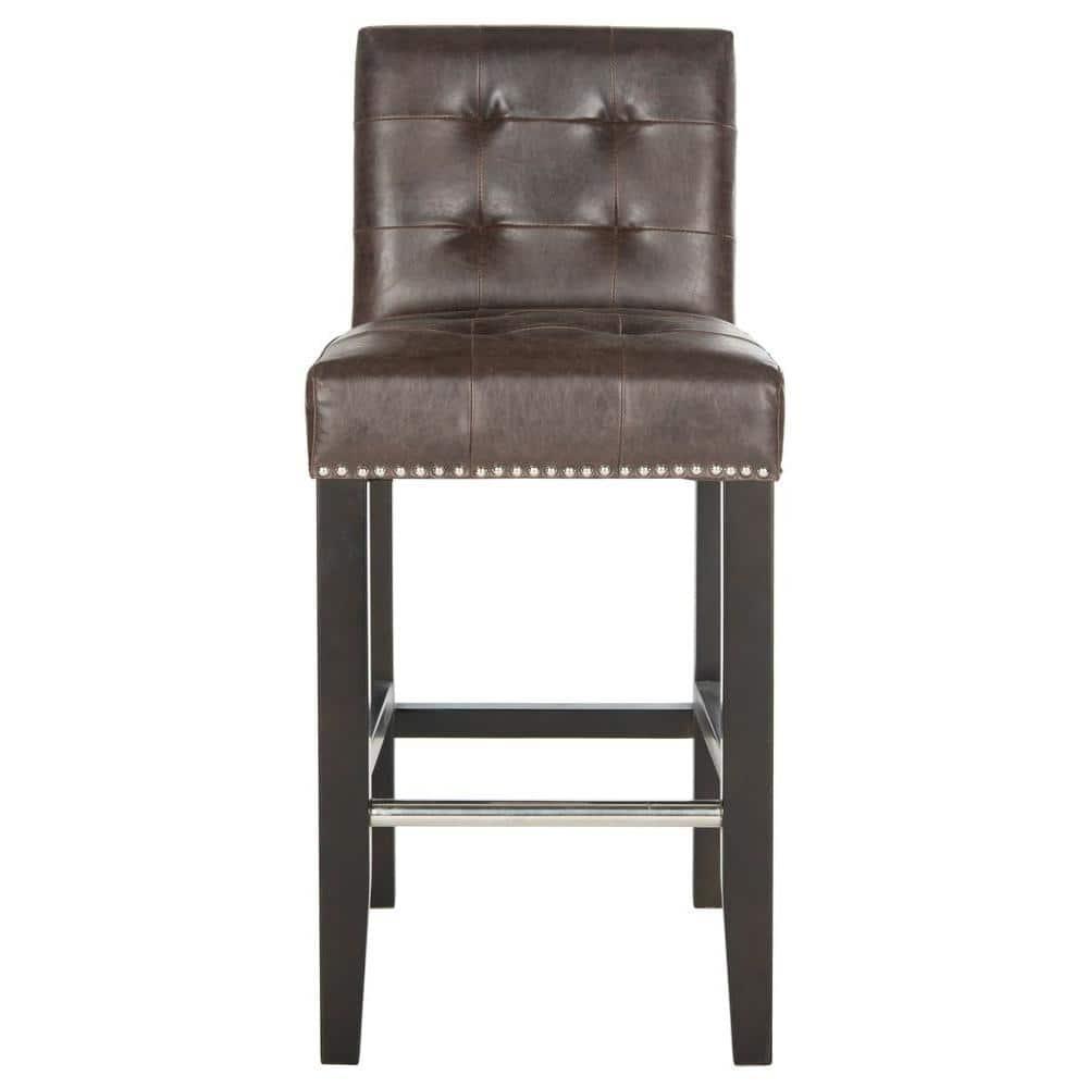 Thompson 23.9" Leather Counter Stool W/ Silver Nailheads - Antique Brown - Safavieh