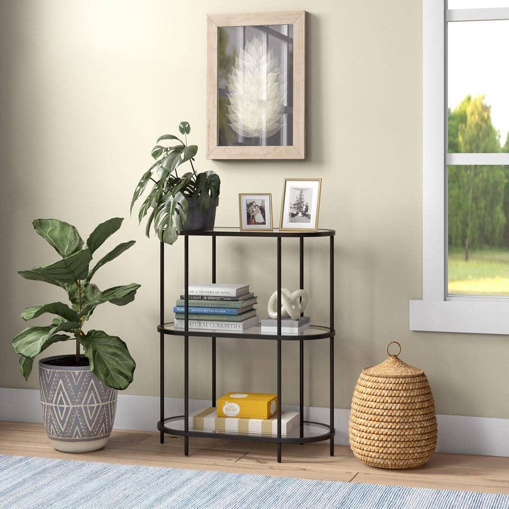 Evelyn&Zoe Leif 30" Wide Oval Bookcase, Blackened Bronze