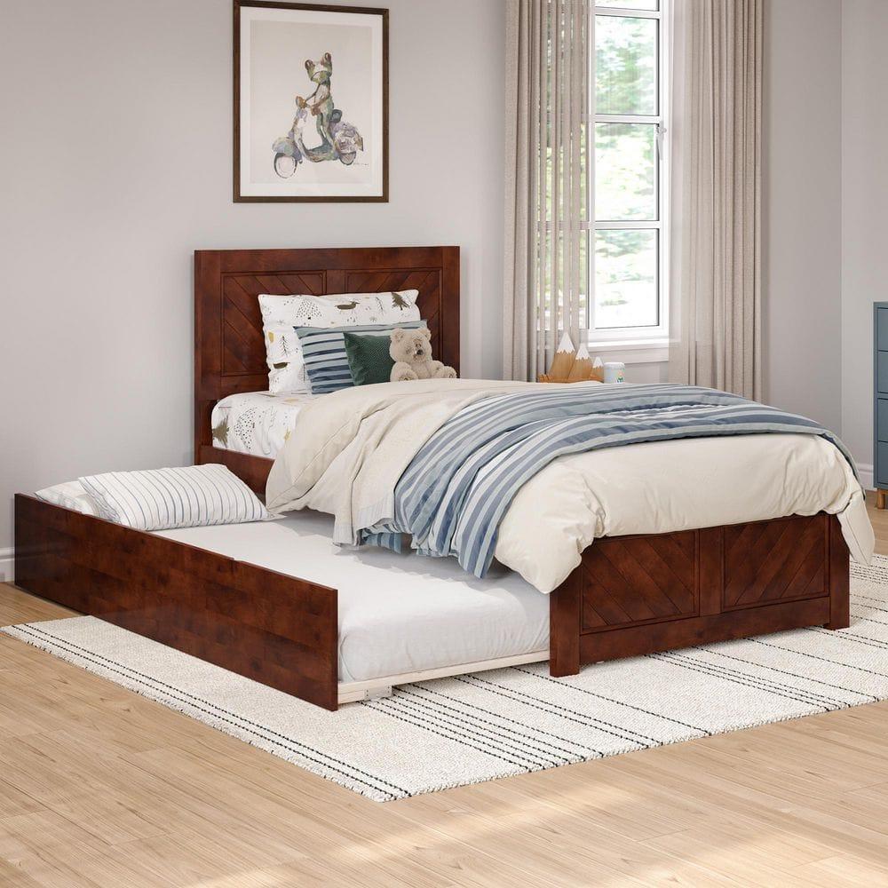 AFI Canyon Walnut Solid Wood Platform Bed with Matching Footboard & Twin Trundle, Twin