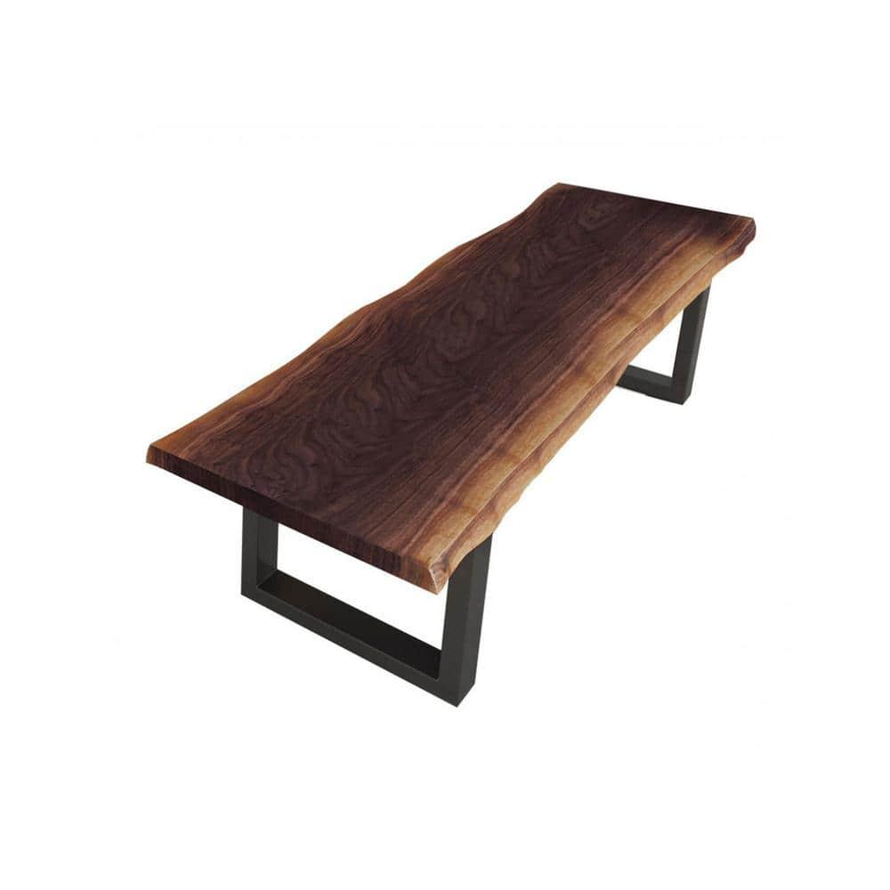 Modrest Taylor 19" Modern Metal & Solid Wood Dining Bench in Brown/Black
