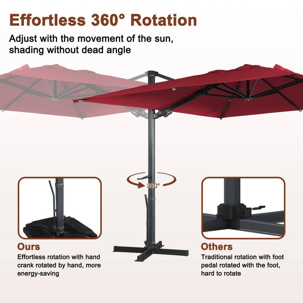Mondawe 10x13 FT Cantilever Umbrella Large Offset Umbrella with 360°Rotation and LED Light Panel Cantilever Patio Umbrella for Backyard, Pool & Garden, Red
