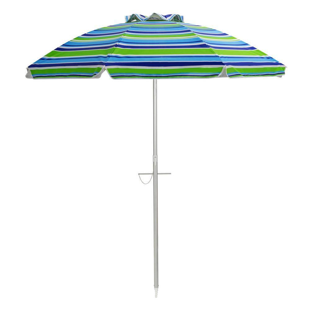 Tangkula 6.5Ft Beach Umbrella w/ Tilt Mechanism Sand Anchor Carrying Bag Blue + Green