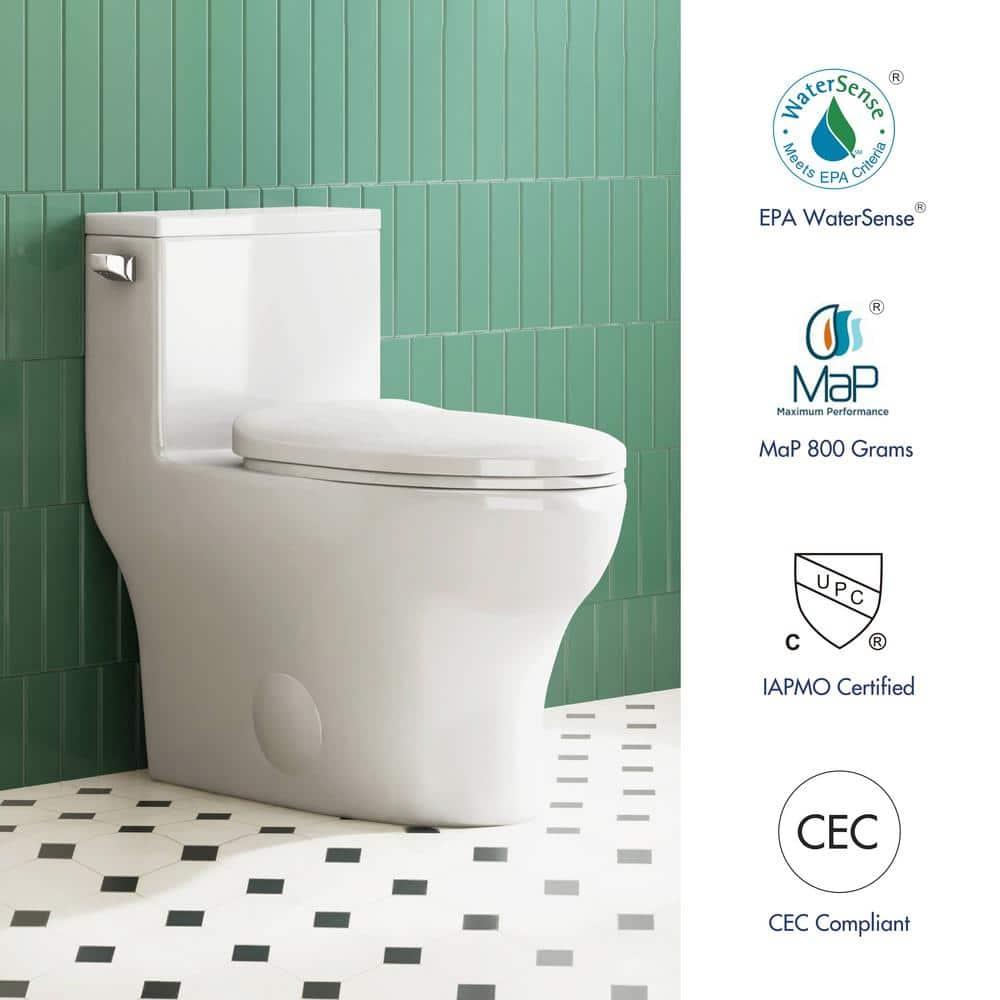 Eridanus One Piece Toilet Elongated With Soft Closing Seat, Comfortable ADA Compliant 17" Chair Height Seat, Powerful & Quiet Left Side Trip Lever Flush (1.28 GPF), 12" Rough-In