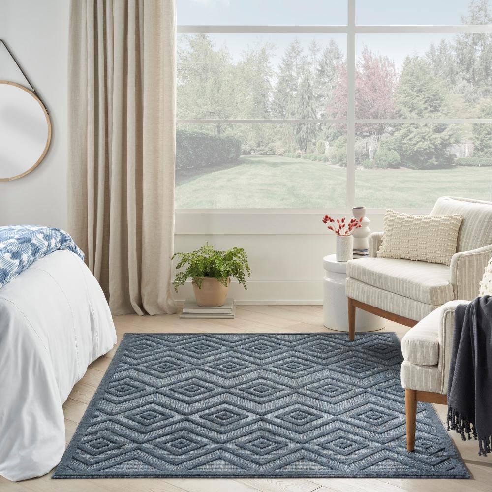 Foundry Select Versatile Diamond Navy Blue Indoor/Outdoor Area Rug