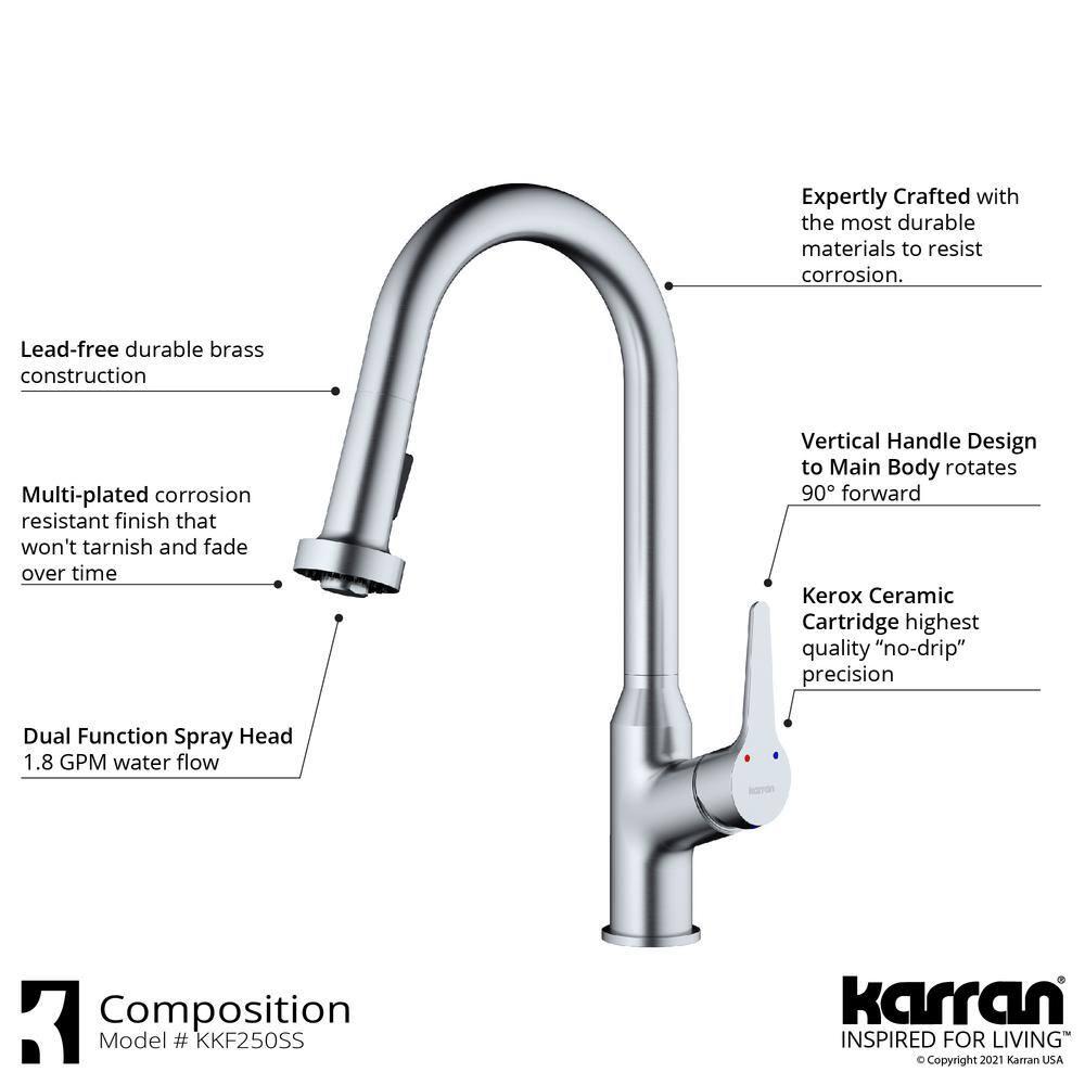Karran Karran Scottsdale Single Handle Pull Down Sprayer Kitchen Faucet KKF250SS