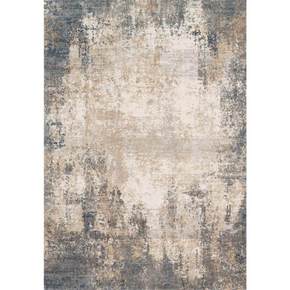 Ivory and Mist Abstract Rectangular Synthetic Area Rug, 7'-11" x 10'-6"