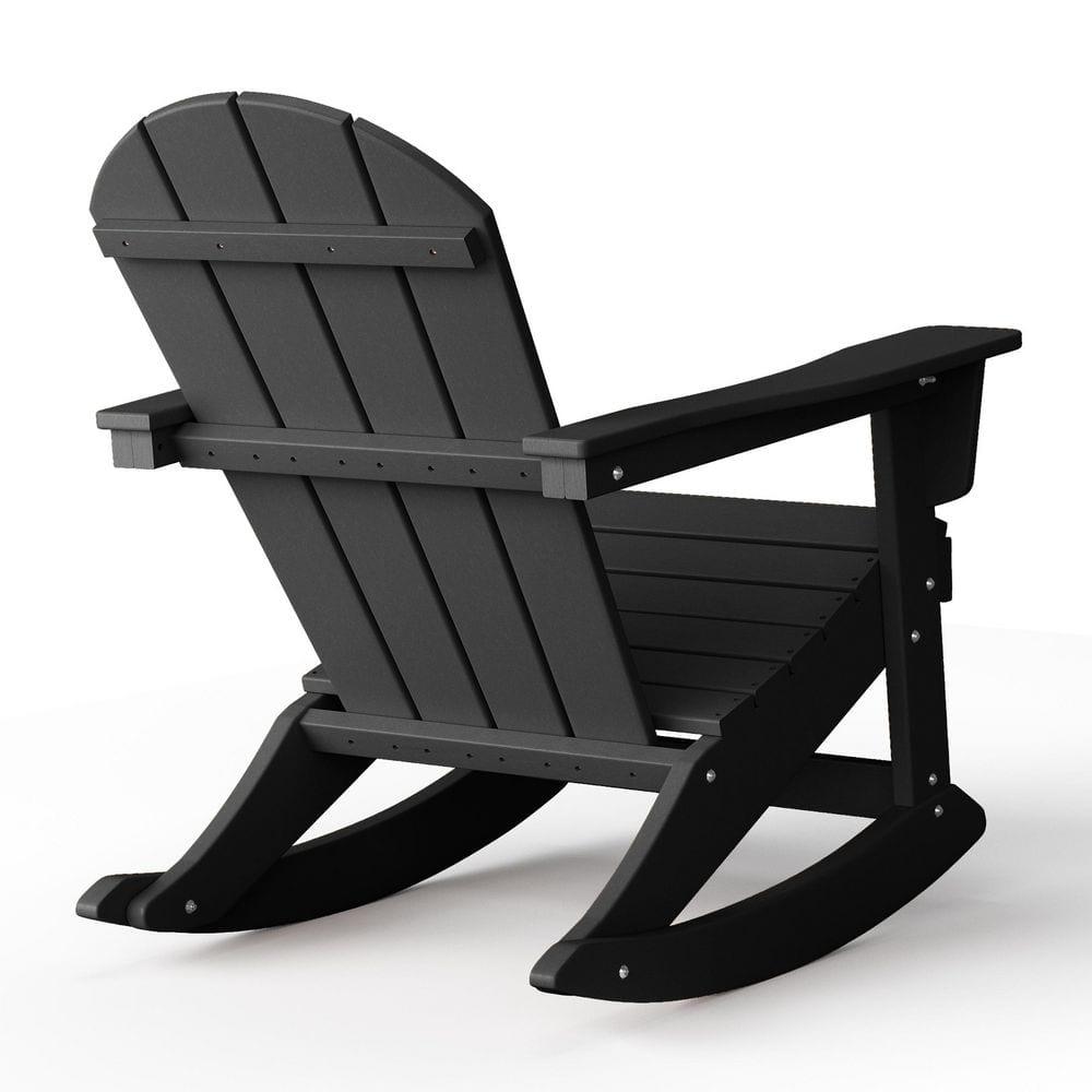 JUSTLET Plastic Adirondack Rocking Chair,HDPE All-Weather Outdoor Rocking Adirondack Chair for Porch, Patio, Balcony,Black
