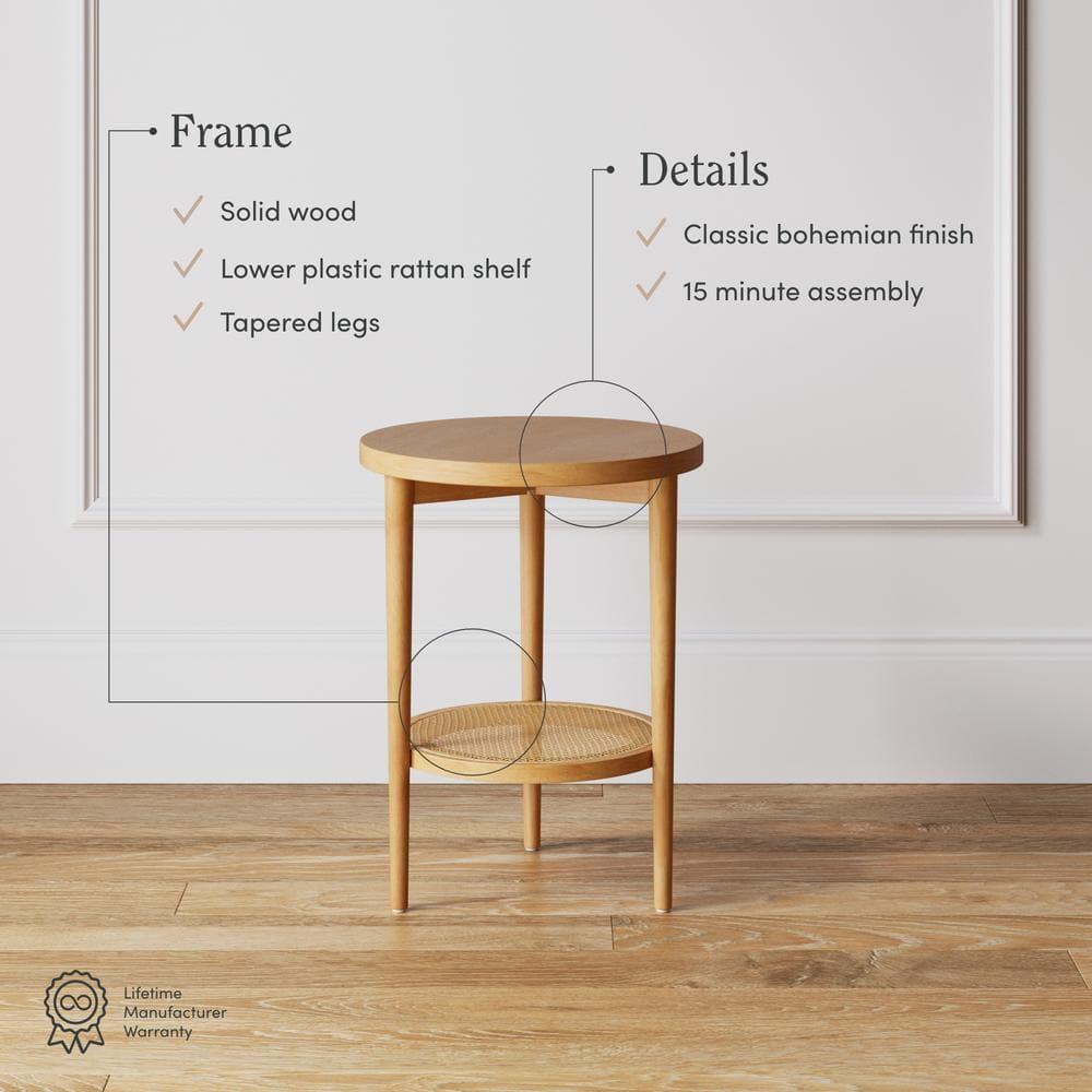 Sonia Wood and Rattan Round Warm Pine - Nathan James: Chic Bohemian 2-Tier End Table