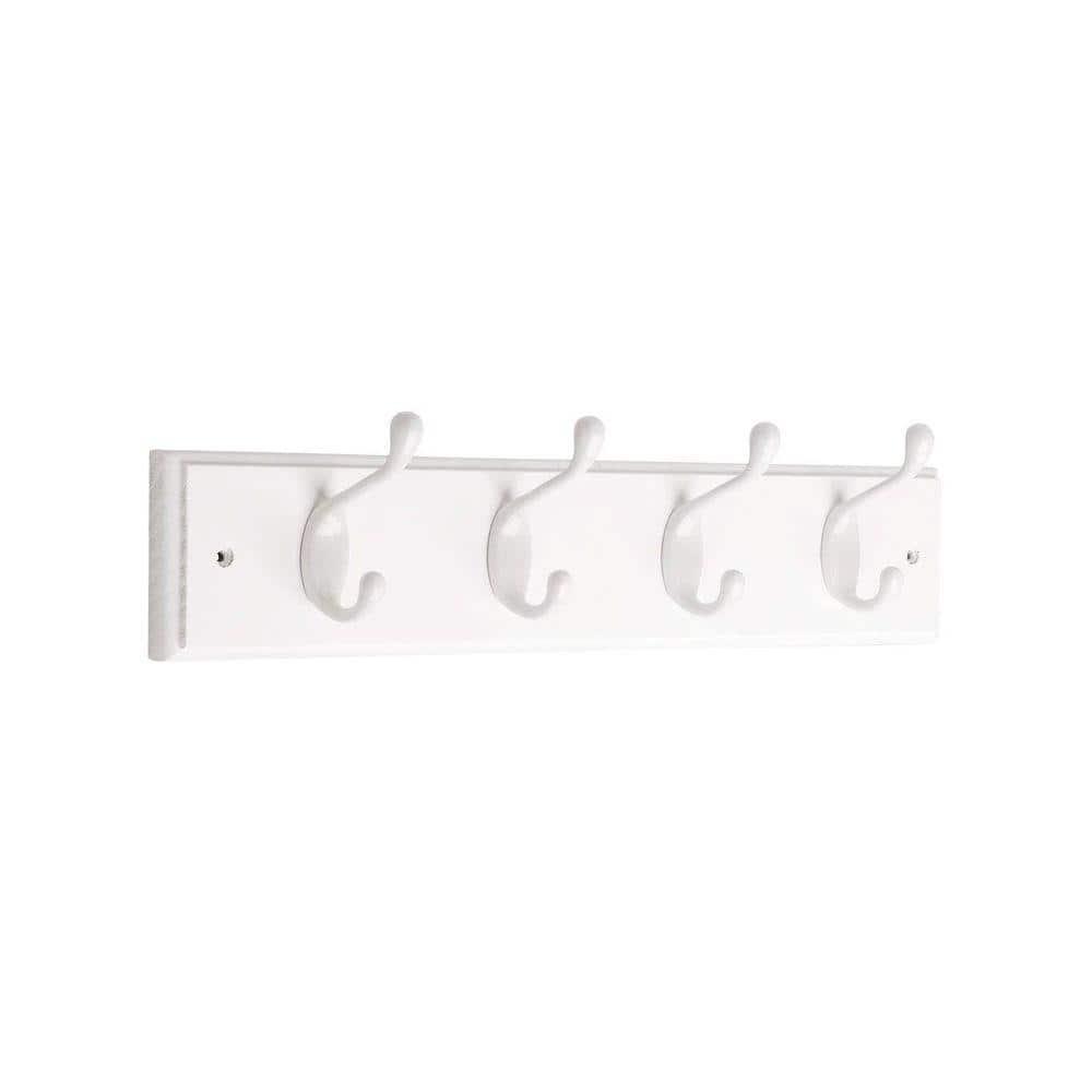 129847 4 Hook Coat/Hat Rail White with White Hooks 3" x 18"