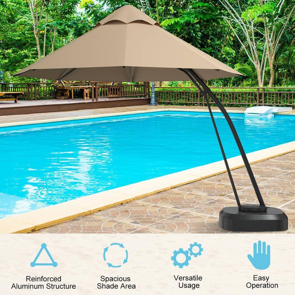 Canddidliike 11 Feet Outdoor Cantilever Hanging Umbrella with Base and Wheels-Tan, Patio Offset Umbrella with Easy Tilt Adjustment, Offset Hanging Umbrella, Sunshade Umbrella Canopy