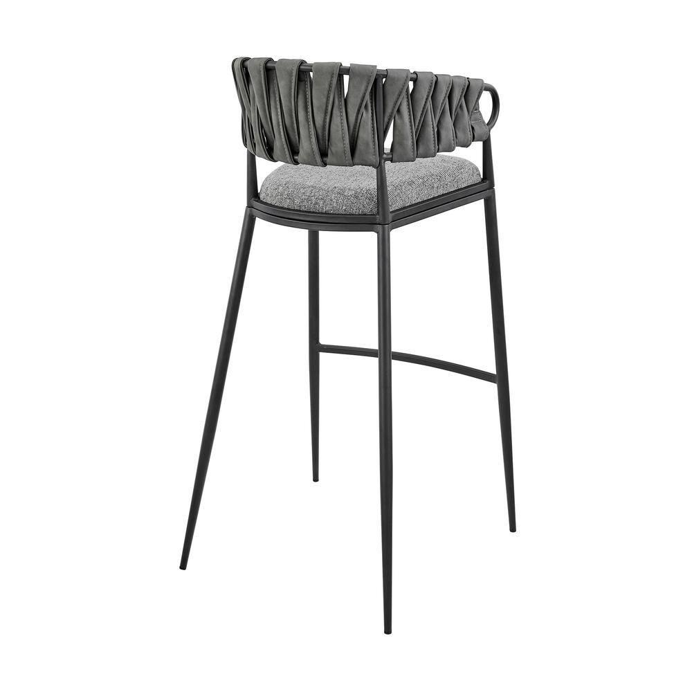 Vigona Counter Stool in Black Metal with Grey Fabric and Faux Leather